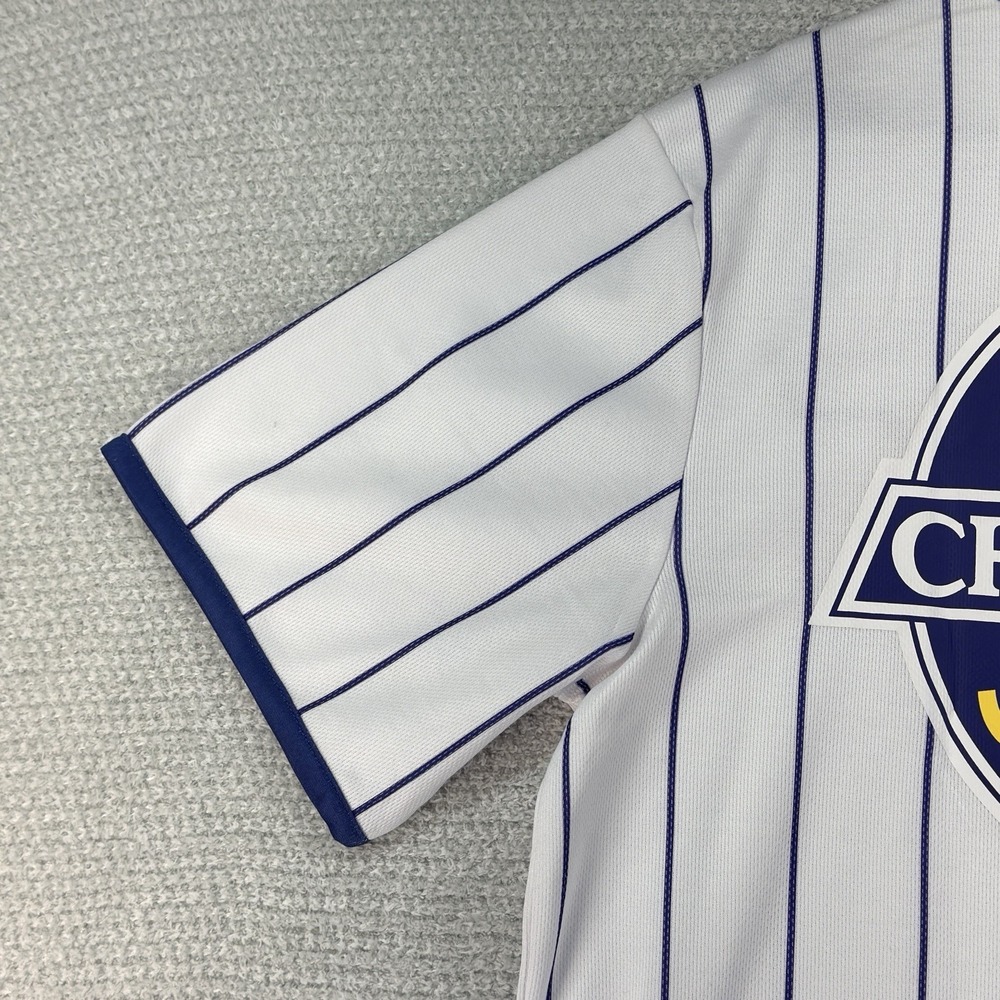 GM Chevrolet Chevy Baseball Jersey Mens Medium White Blue Pinstripe Button - Picture 8 of 15